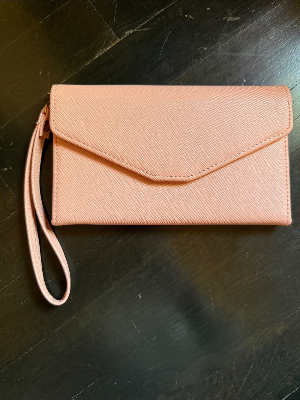Peach Pink Envelope Wristlet Travel Wallet/Clutch